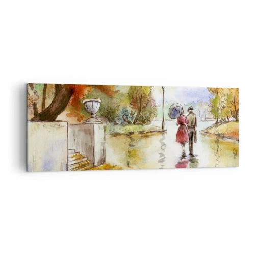 Lærredstryk - Billede på lærred - Romantisk efterår i parken - 140x50 cm