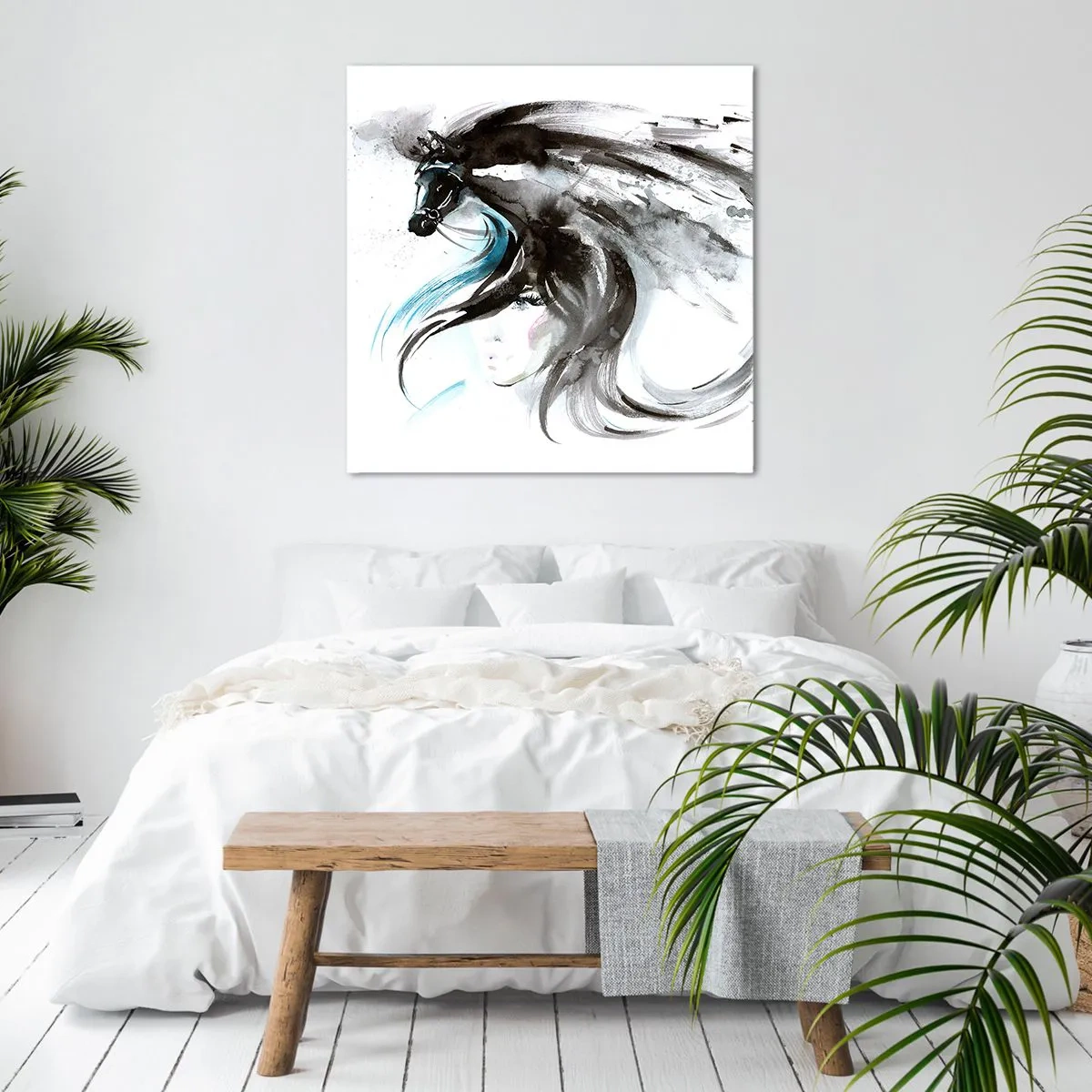 Lærredstryk - Billede på lærred - Den sorte prins' galop - 70x70 cm