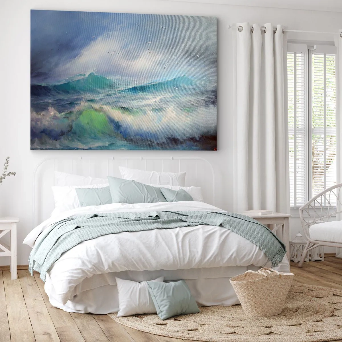 Lærredstryk - Billede på lærred - Hårde bølger på havet - 70x50cm - "Hvirvelvinden hylede af triumf ...’ - Moderne vægdekoration til stue og soveværelse ARTTOR
