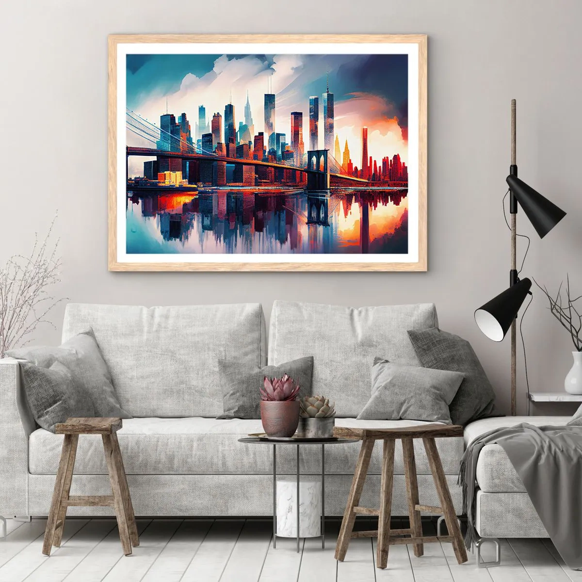 Plakat i ramme af lyst egetræ - Fænomenale New York - 100x70 cm