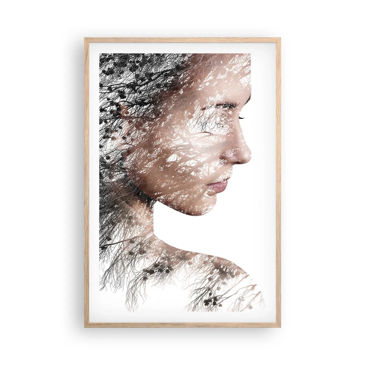 Plakat i ramme af lyst egetræ - Skovens ånd - 61x91 cm