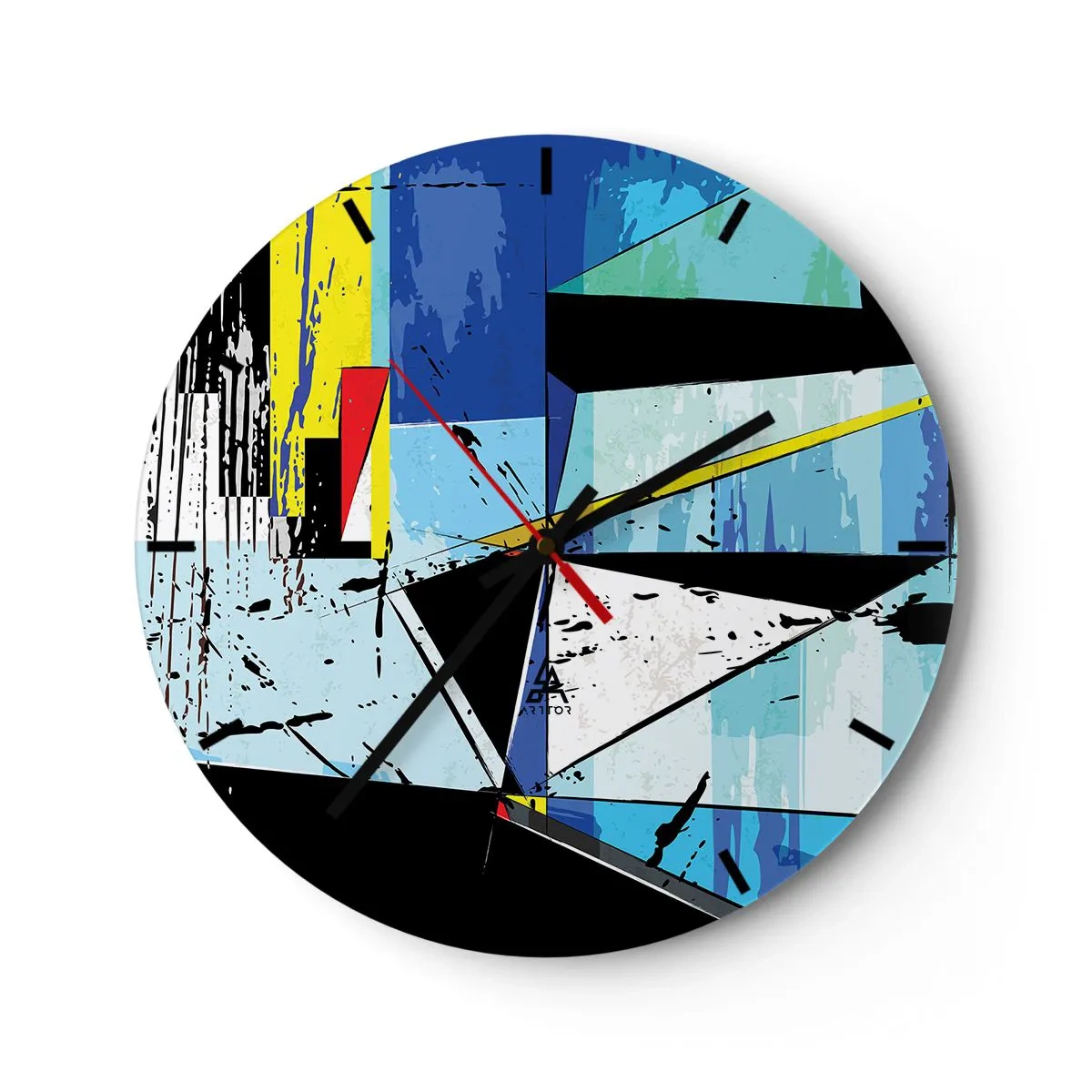 Vægur, Uret - Geometrisk abstraktion i nuancer af blå og sort - 30x30cm - At se verden fra en ny vinkel... - Moderne vægdekoration til stue, køkken og soveværelse ARTTOR