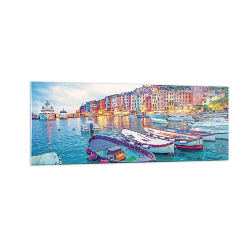 Billede på glas - En farverig aften i havnen - 140x50 cm