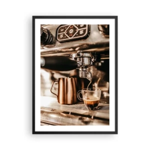 Plakat i sort ramme - Aromatisk espresso fra espressomaskinen - 50x70cm - Kaffens glød - Moderne vægdekoration til stue og soveværelse ARTTOR
