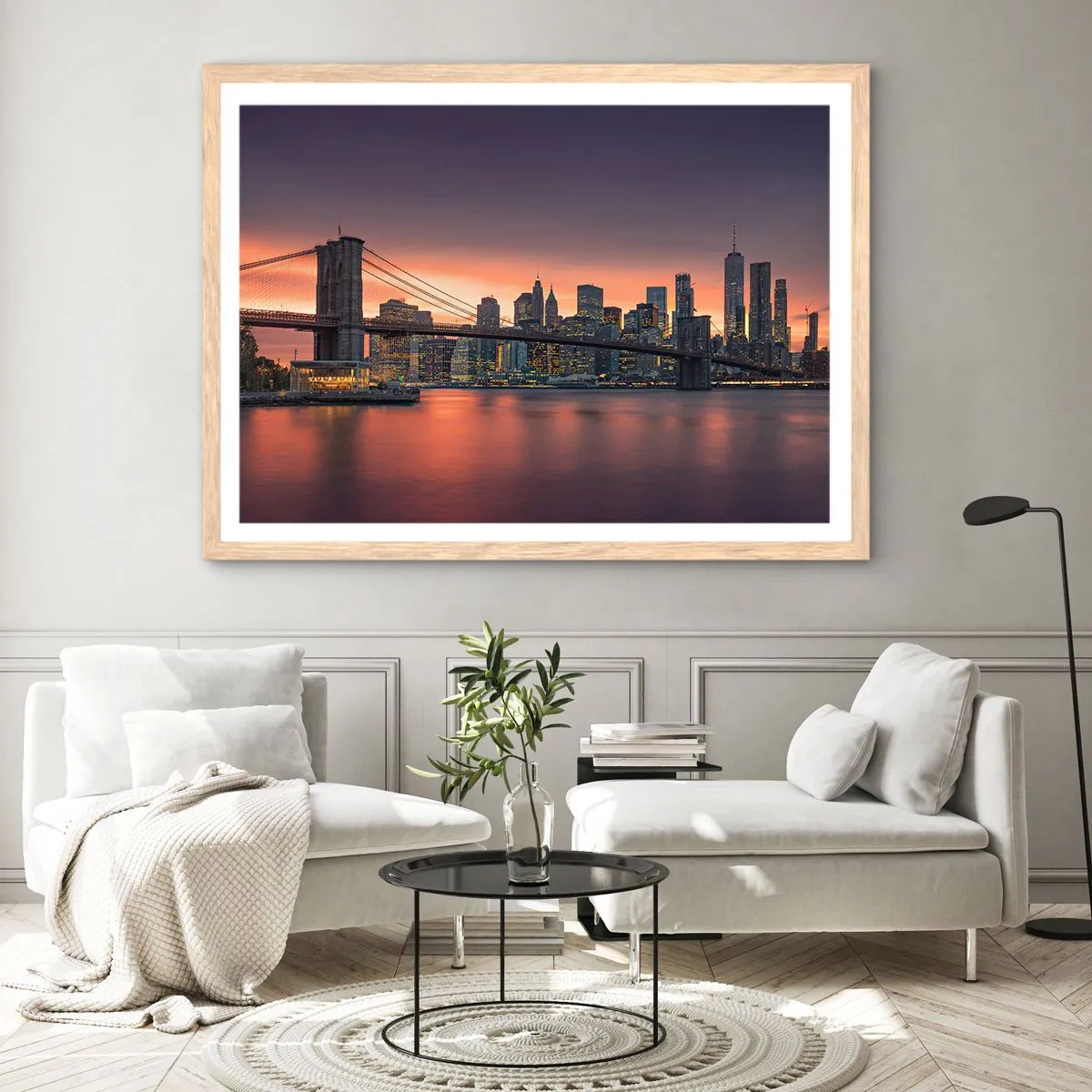 Plakat i ramme af lyst egetræ - Sænket i lilla stilhed - 91x61 cm