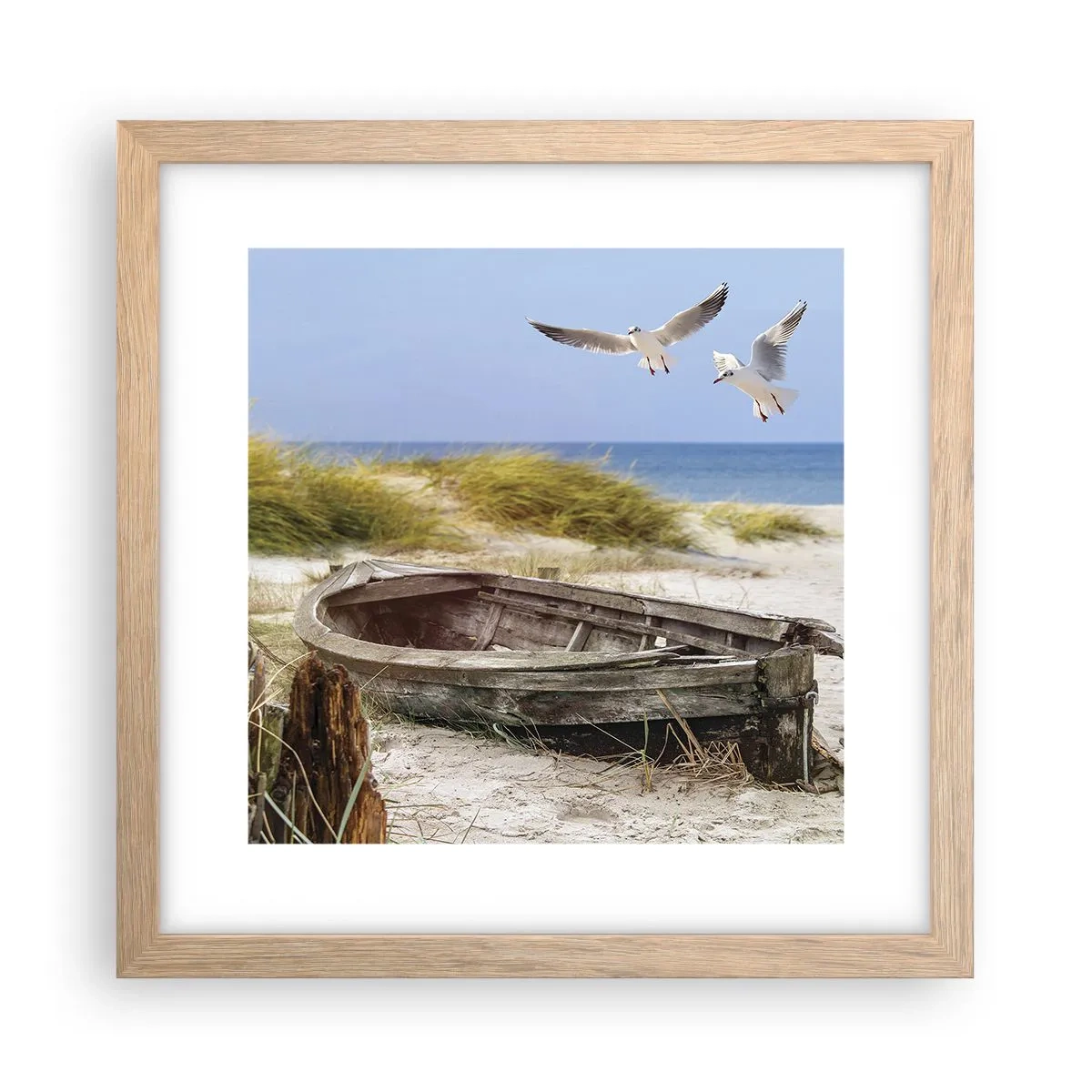 Plakat i ramme af lyst egetræ - Badet i vinden - 30x30 cm