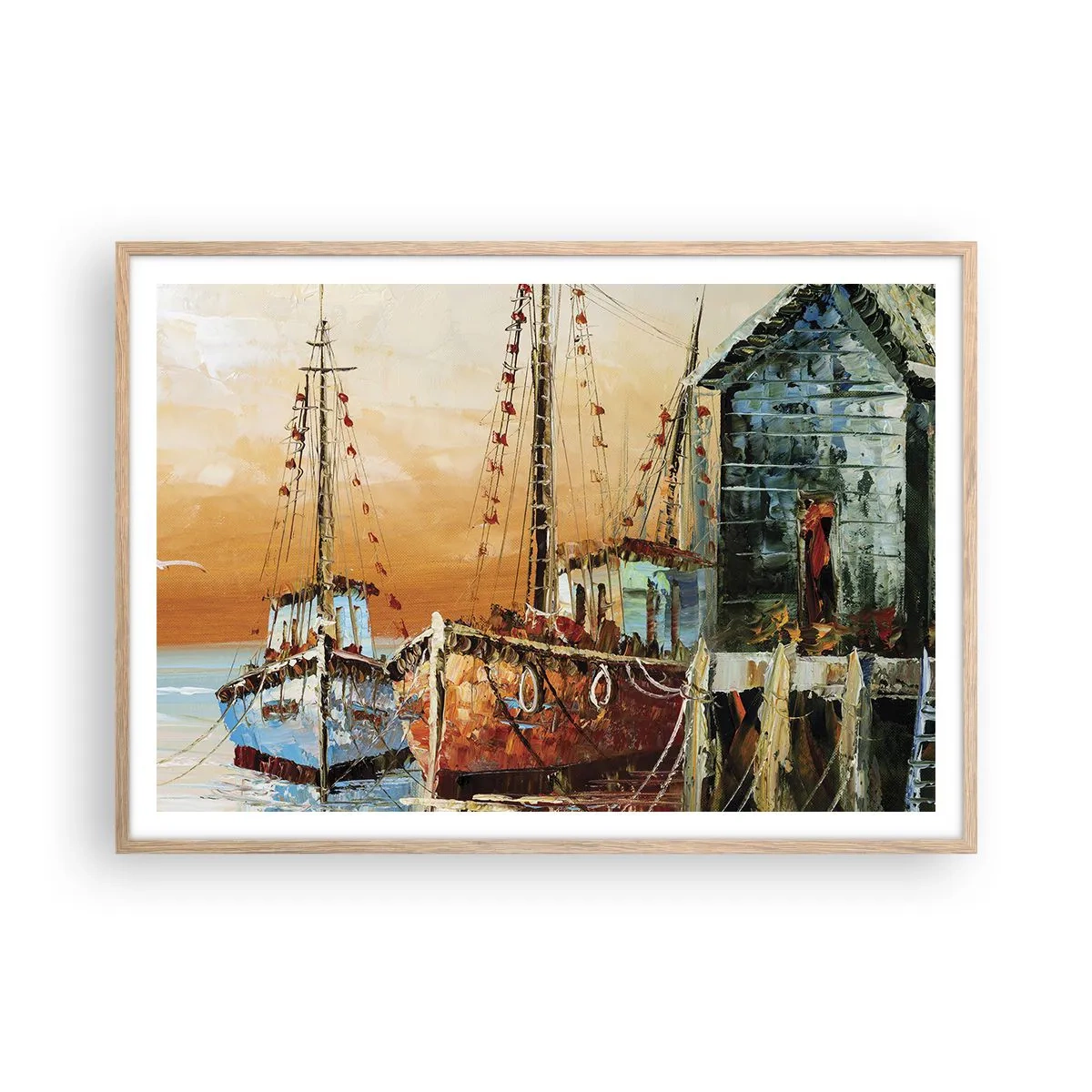 Plakat i ramme af lyst egetræ - Fredelig tilbagevenden - 100x70 cm