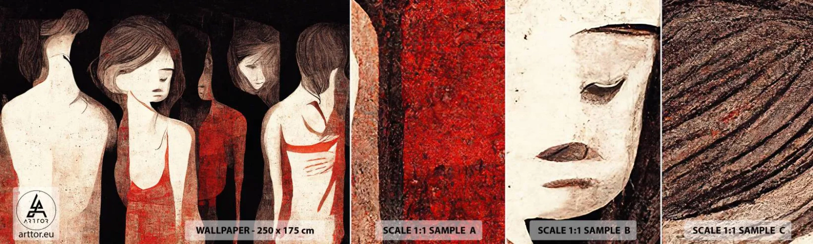 Fototapet Prøve Standard Eco - Mørkets madonnaer - Kvinder, Stykke, Sorg - 100x30 cm