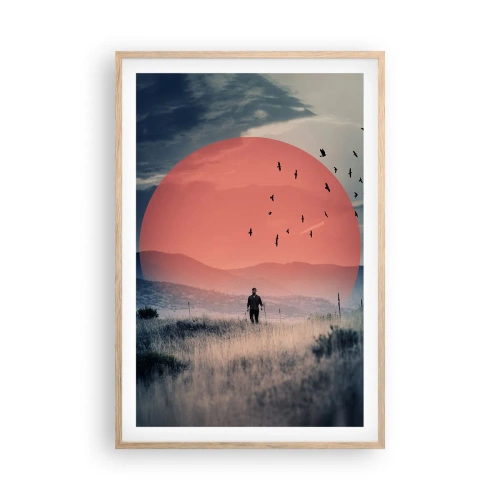 Plakat i ramme af lyst egetræ - I sine elementer - 61x91 cm