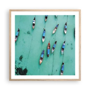 Plakat i ramme af lyst egetræ - I glædelig forventning - 60x60 cm