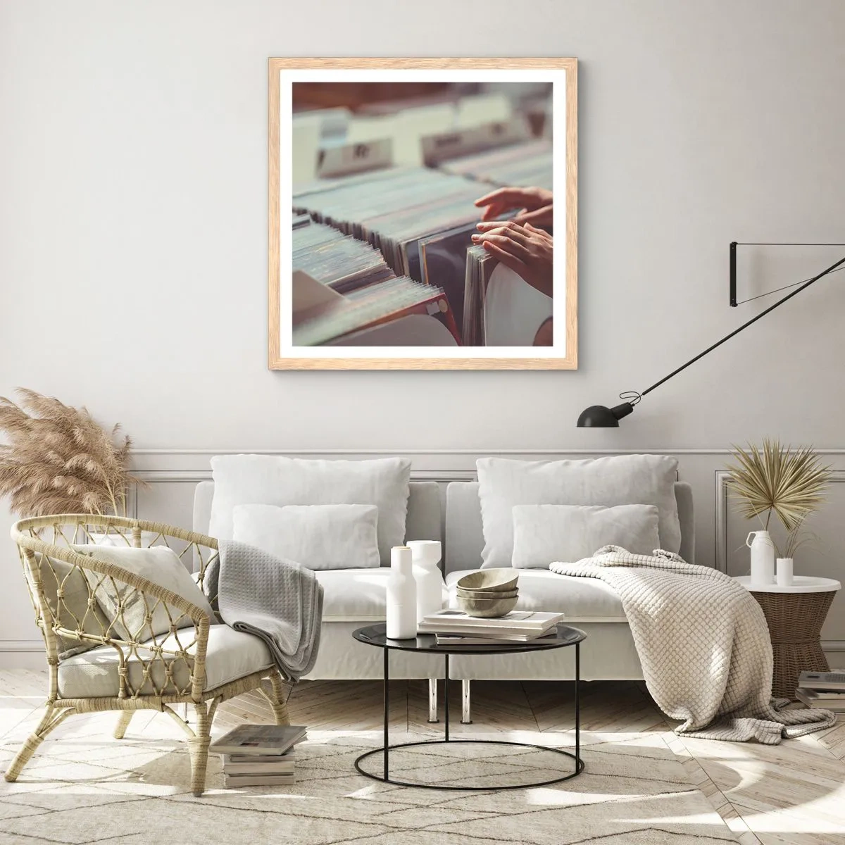 Plakat i ramme af lyst egetræ - På jagt efter følelser - 60x60 cm