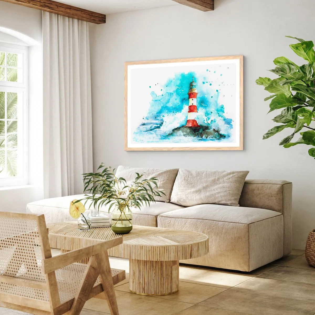 Plakat i ramme af lyst egetræ - Elementernes enhed - 91x61 cm