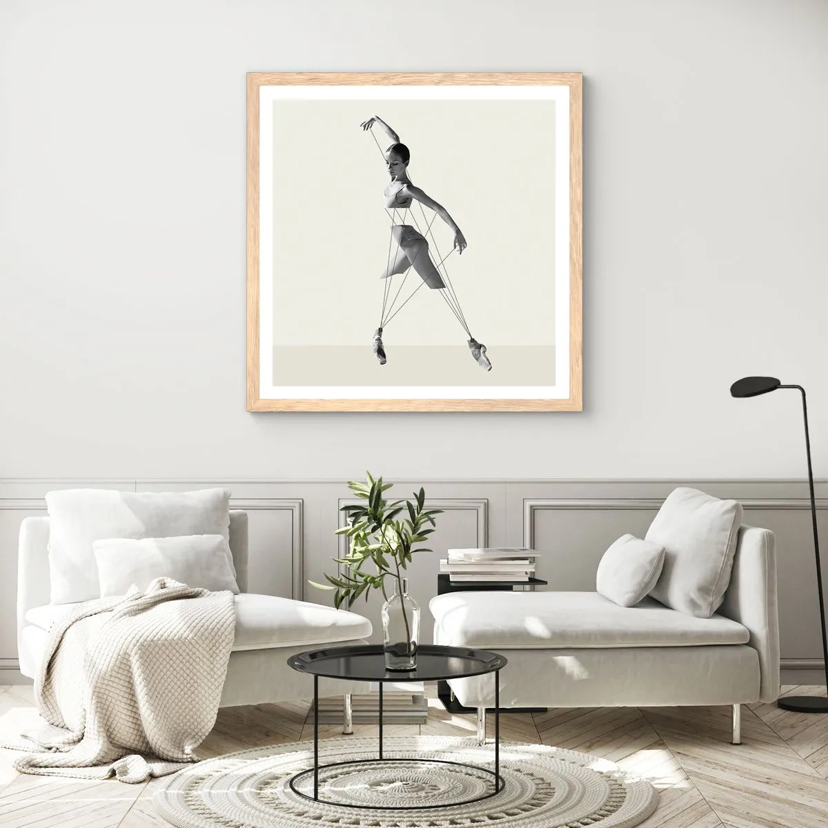 Plakat i ramme af lyst egetræ - I verdens teater - 60x60 cm