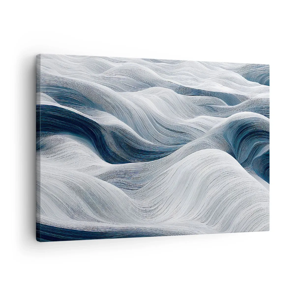 Lærredstryk - Billede på lærred - Bølgede linjer i nuancer af blå og hvid - 70x50cm - Hvide og blå bølger - Moderne vægdekoration til stue og soveværelse ARTTOR