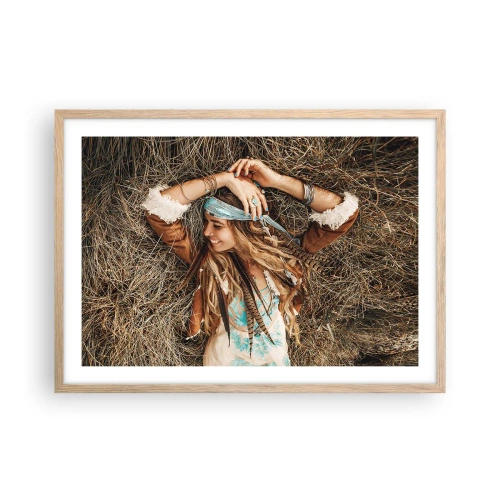 Plakat i ramme af lyst egetræ - På vej til kærlighedens sommer - 70x50 cm