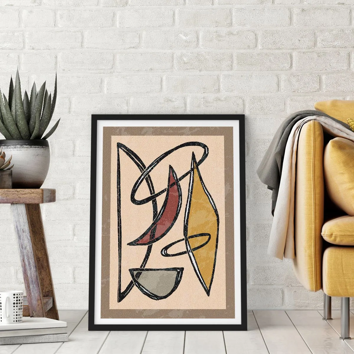 Plakat i sort ramme - Komposition - buer og ovaler - 40x50 cm