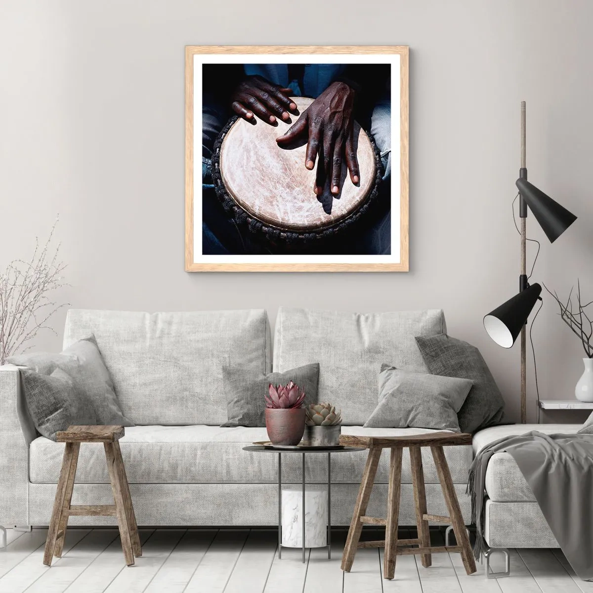 Plakat i ramme af lyst egetræ - Lev i takt med din rytme - 30x30 cm