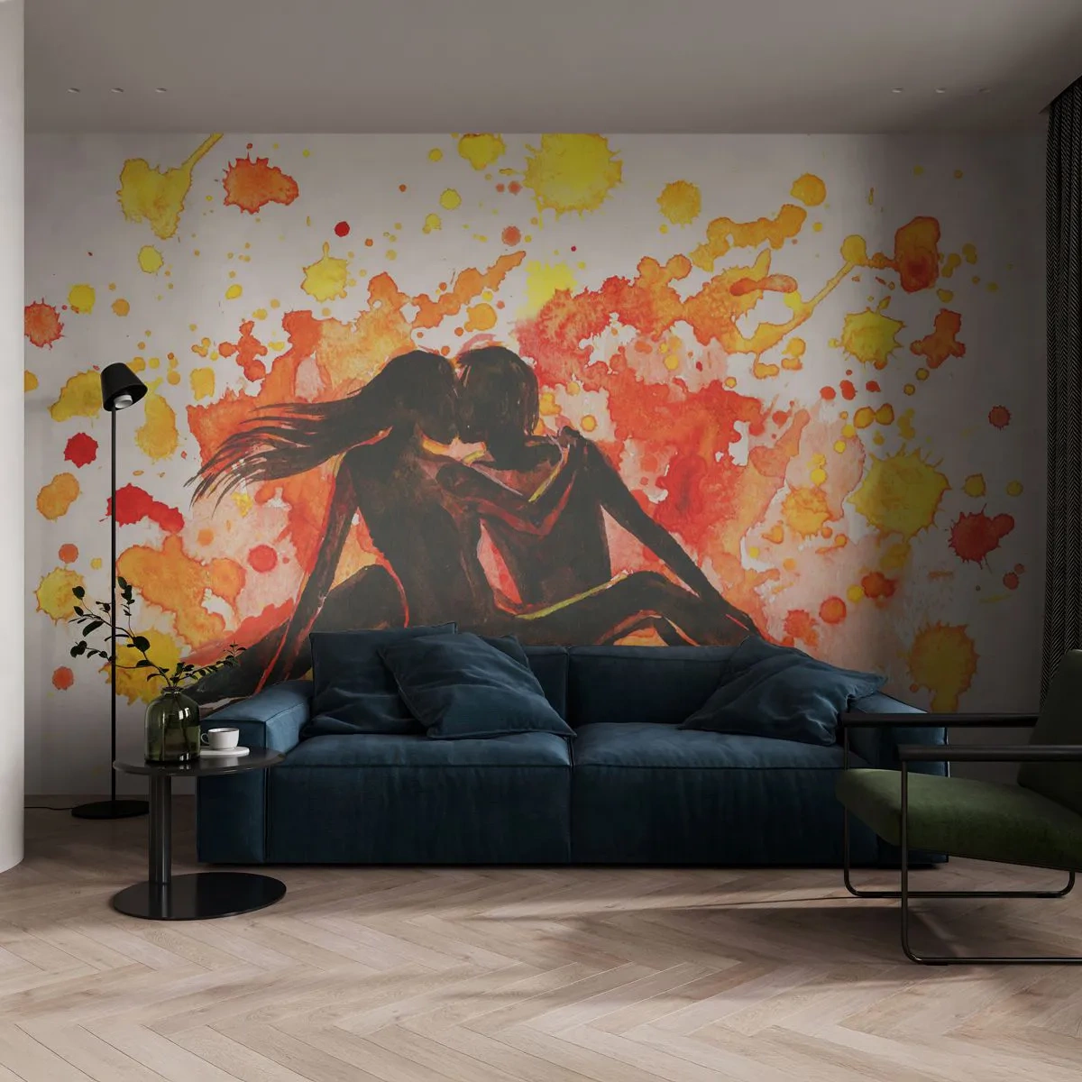 Fototapet Selvklæbende Deluxe Sticker - Og der var lys - Mennesker, Kys, Et par kærester - 500x350 cm