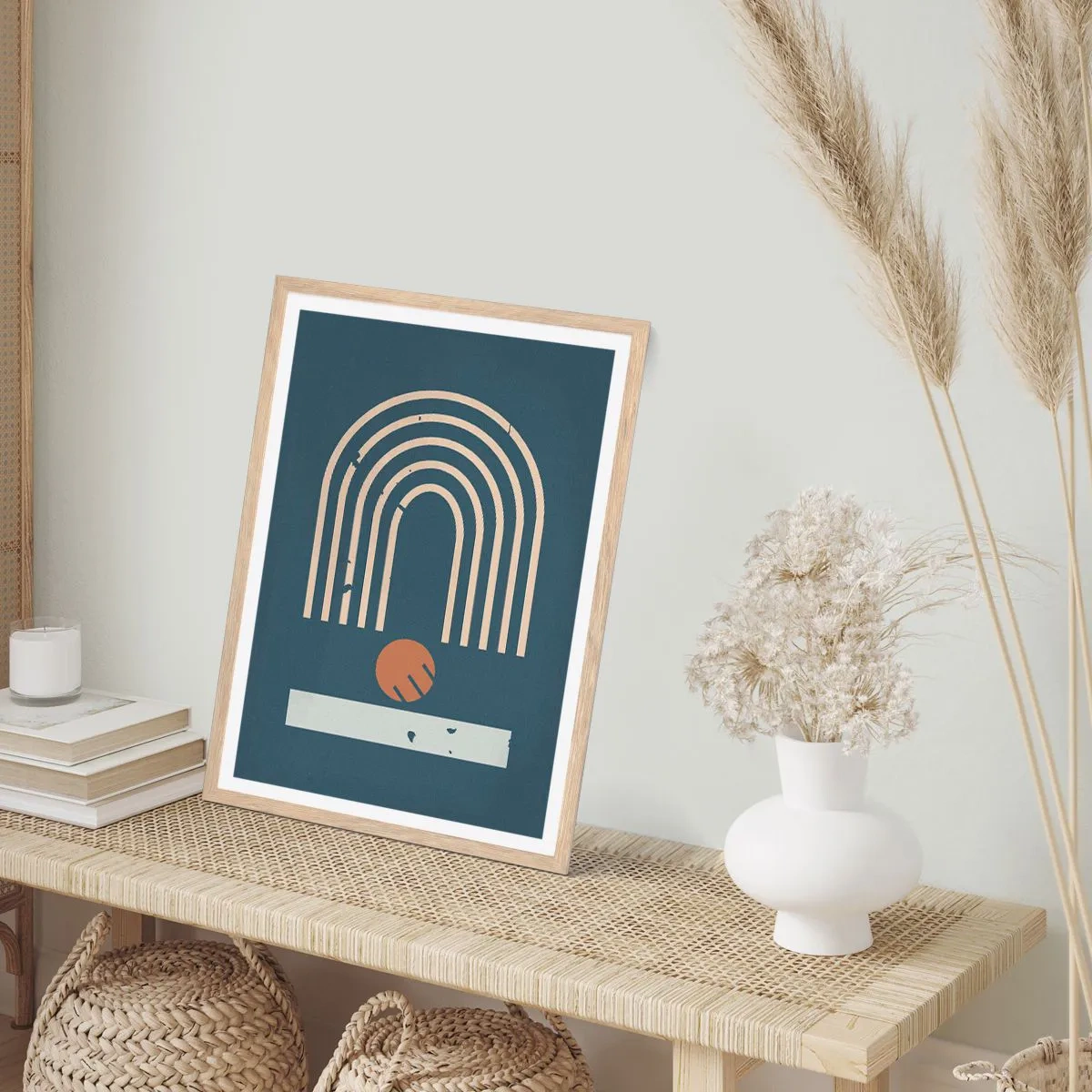 Plakat i ramme af lyst egetræ - Geometri på granatæble - 50x70 cm