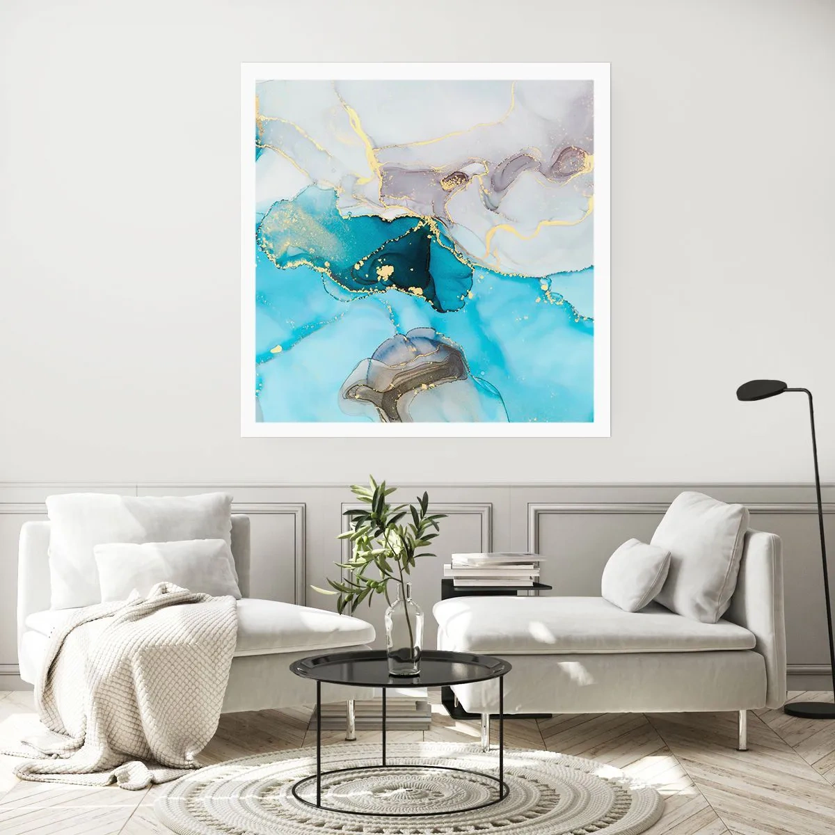 Plakat - En undersøgelse af mødet mellem grå og turkis - 40x40 cm