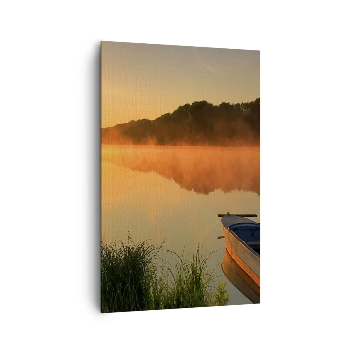 Lærredstryk - Billede på lærred - Solopgang over vand som en spejlplade - 80x120 cm