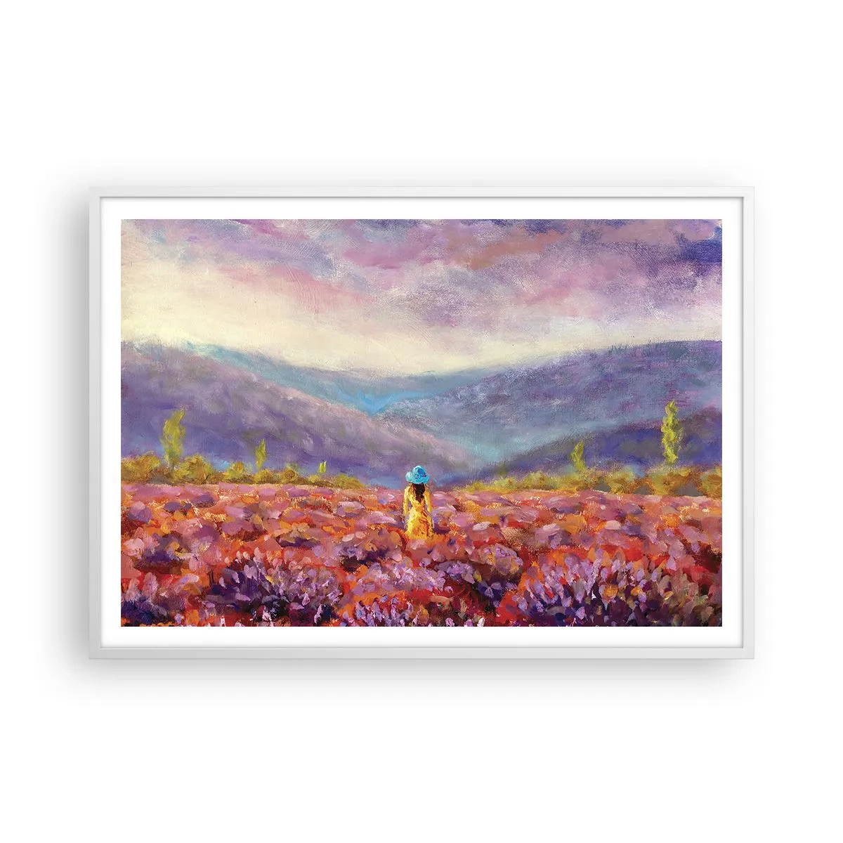 Plakat i hvid ramme - I en verden af lavendel - 100x70 cm