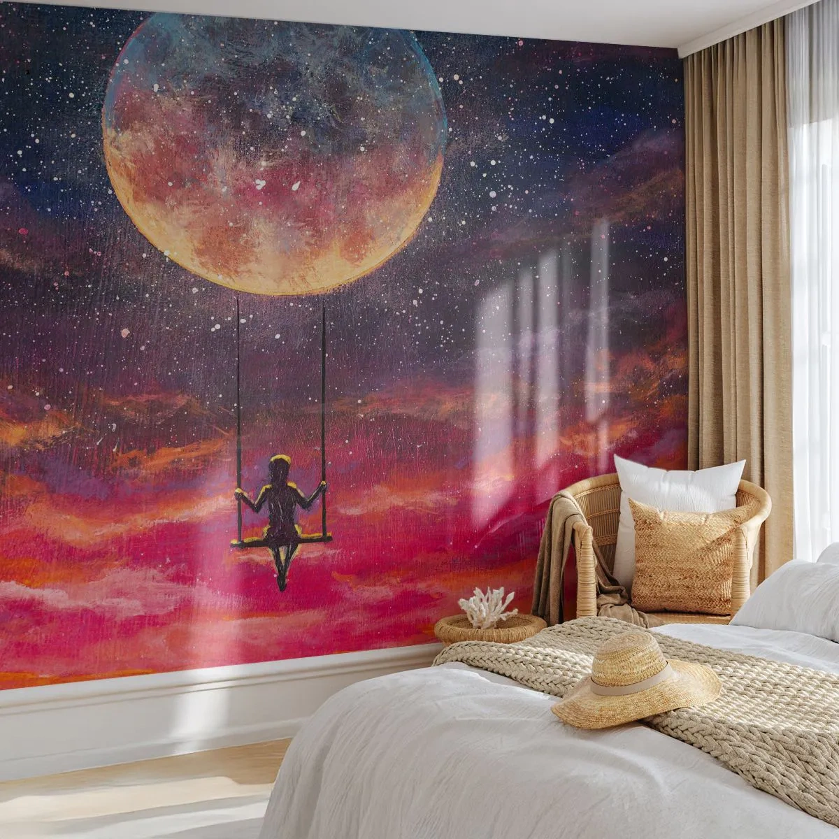 Fototapet Premium Sand - Glæd dig i skyerne - Abstraktion, Fantasi, Måne - 350x256 cm