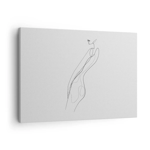 Lærredstryk - Billede på lærred - En minimalistisk linje, der viser en silhuet mod en lys baggrund - 70x50cm - Næppe et løfte - Moderne vægdekoration til stue og soveværelse ARTTOR