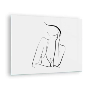 Billede på glas - En simpel linje, der viser kroppens omrids i sorte og hvide nuancer - 70x50cm - På bølgen af en drøm - Moderne vægdekoration til stue og soveværelse ARTTOR