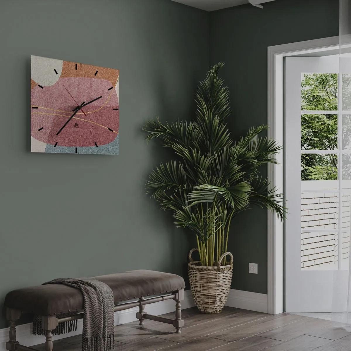 Vægur, Uret - Pastelkomposition med guldtråd - 40x40 cm