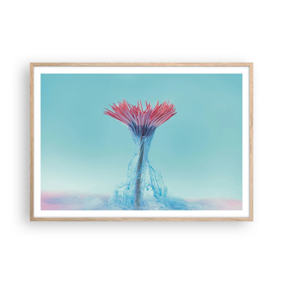 Plakat i ramme af lyst egetræ - I en nærende omfavnelse - 100x70 cm