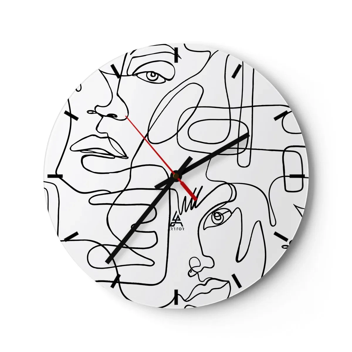 Vægur, Uret - Minimalistiske stregtegninger af ansigter på hvid baggrund - 30x30cm - I sammenfiltrede følelser - Moderne vægdekoration til stue, køkken og soveværelse ARTTOR