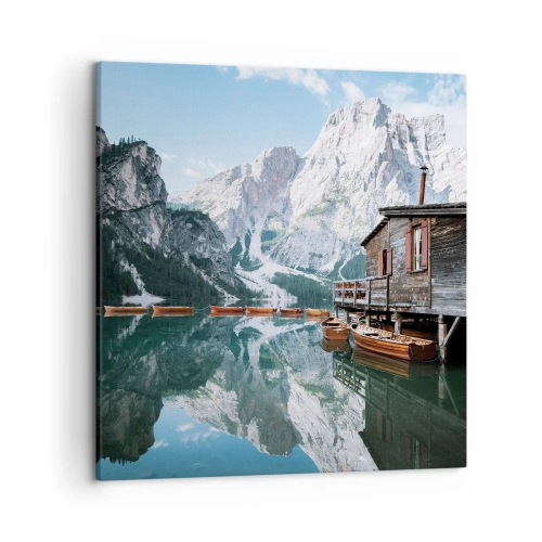 Lærredstryk - Billede på lærred - Krystalklar bjergmorgen - 50x50 cm