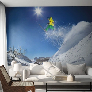 Fototapet Selvklæbende Deluxe Sticker - Danser med bjergene - Sport, Stå på ski, Vinter - 100x70 cm