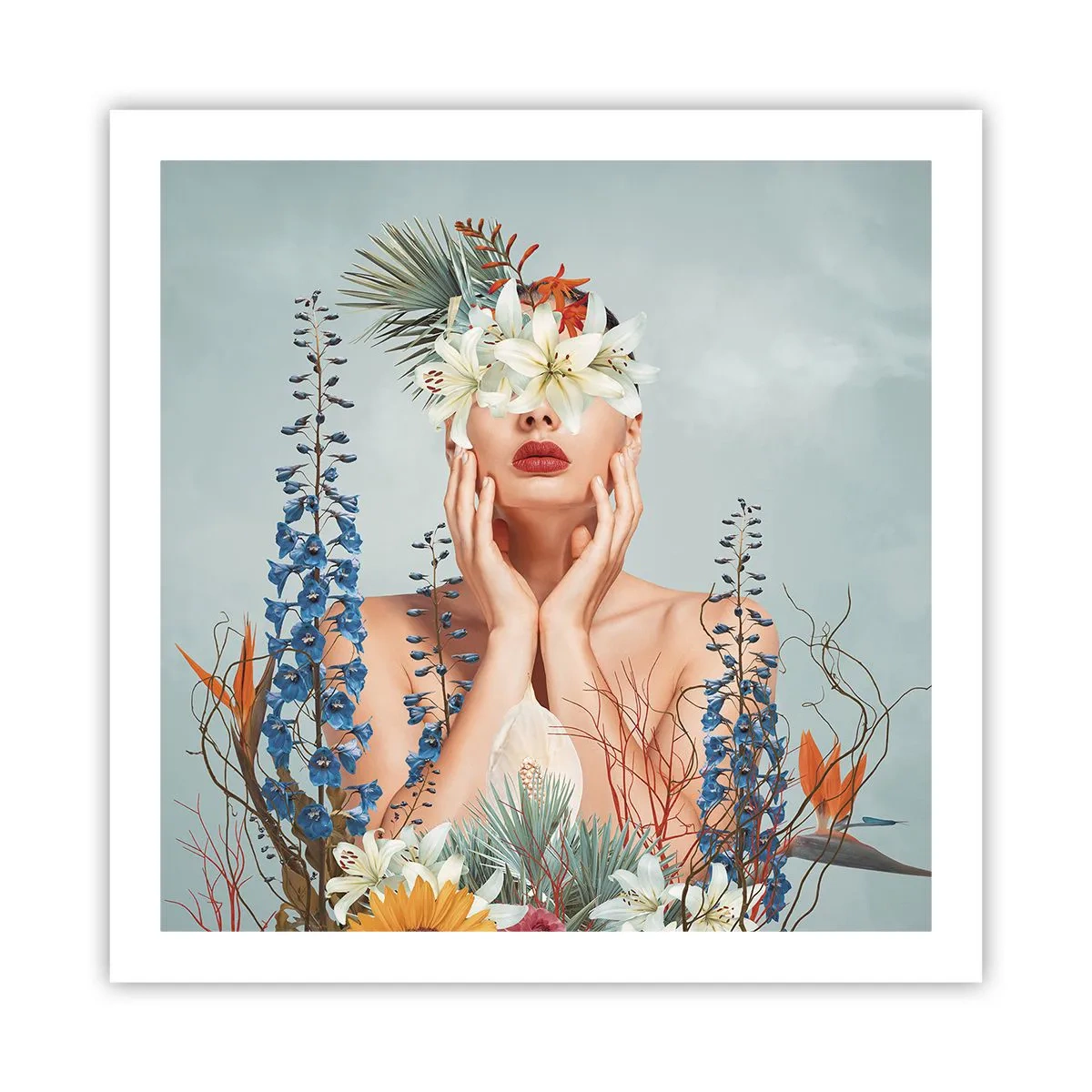 Plakat - Kvinde blomst - 60x60 cm
