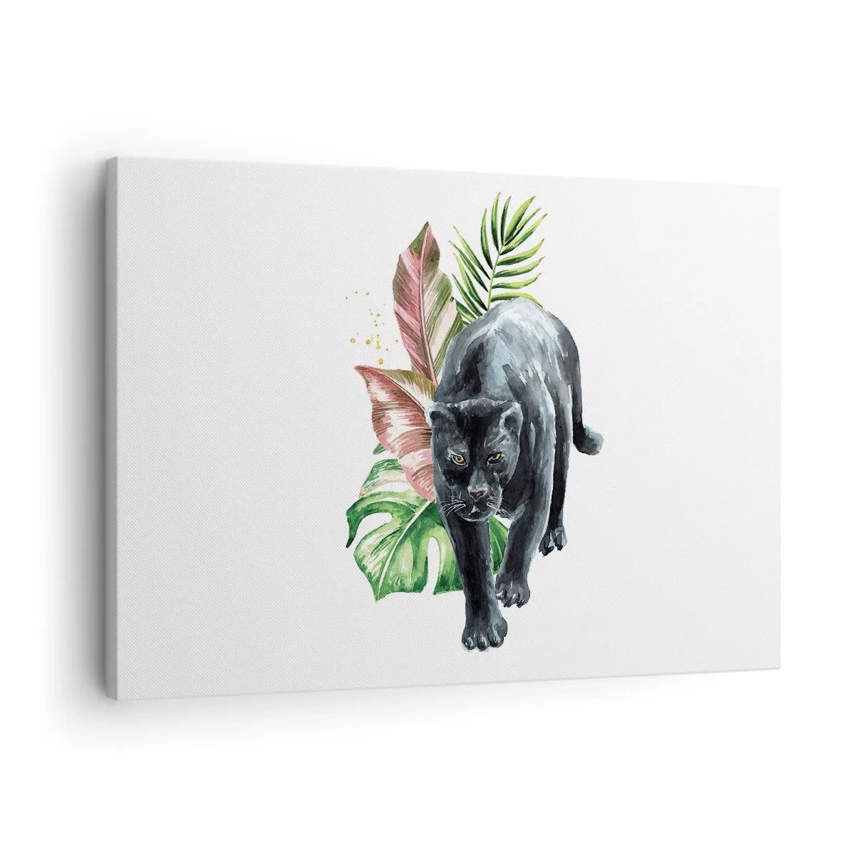 Lærredstryk - Billede på lærred - Sort panter omgivet af tropiske blade - 70x50cm - Vild i hjertet - Moderne vægdekoration til stue og soveværelse ARTTOR