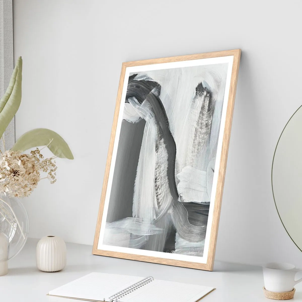 Plakat i ramme af lyst egetræ - Med beslutsom bevægelse - 70x100 cm