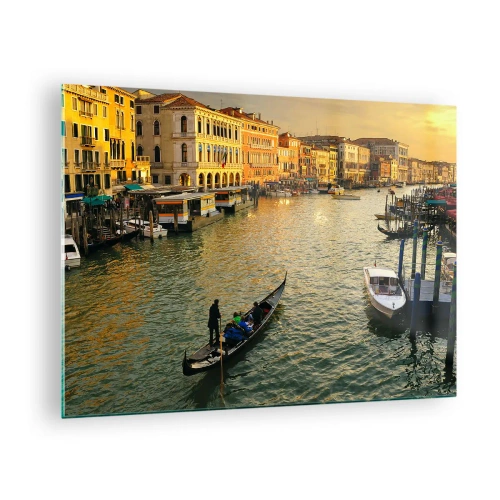 Billede på glas - Solnedgang over en Venedig-kanal med gondoler - 70x50cm - På den solrige side af gaden - Moderne vægdekoration til stue og soveværelse ARTTOR