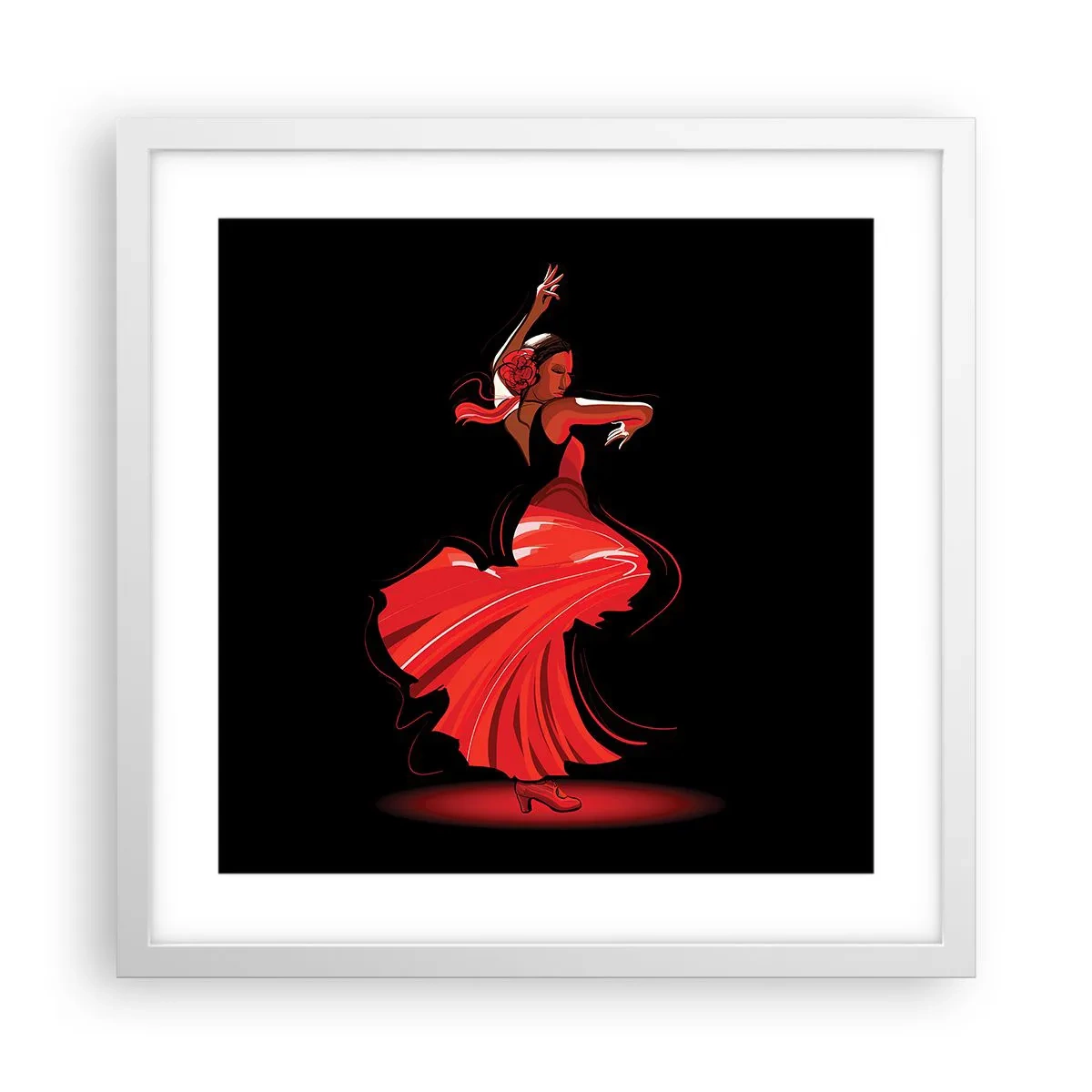 Plakat i hvid ramme - Flamencoens brændende ånd - 40x40 cm