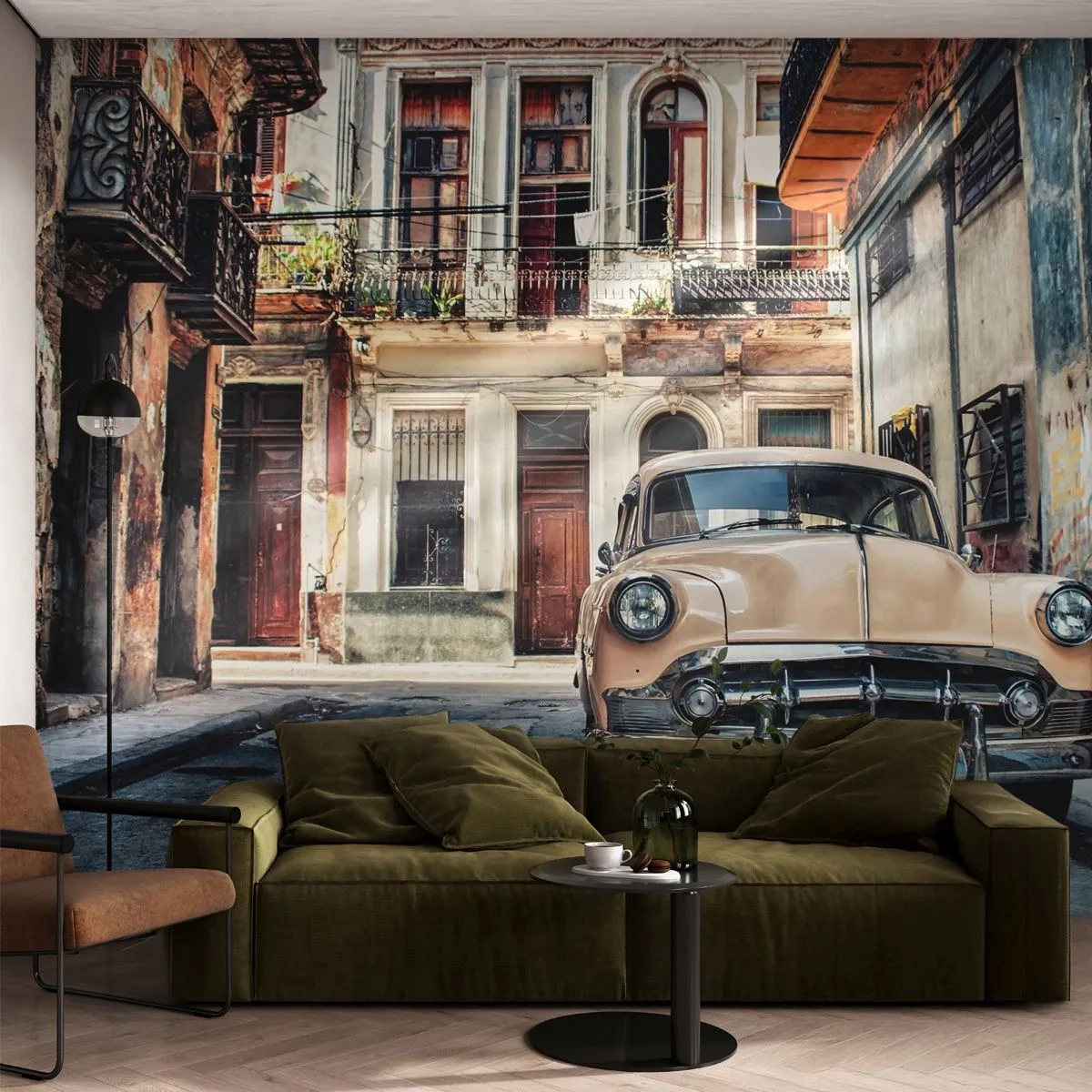 Fototapet Standard Eco - Siesta i Havana - Veteranbil, Arkitektur, By - 200x140 cm