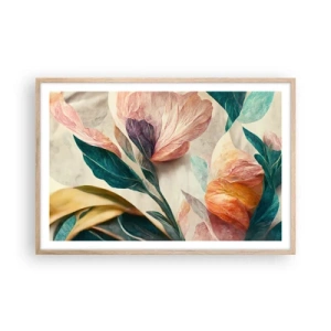 Plakat i ramme af lyst egetræ - Blomster på de sydlige øer - 91x61 cm