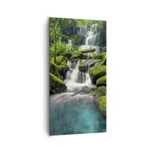 Lærredstryk - Billede på lærred - Turkis, safirer og flydende sølv - 65x120 cm