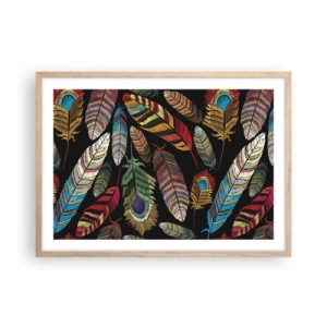 Plakat i ramme af lyst egetræ - Fuglekarneval - 70x50 cm