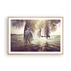 Plakat i ramme af lyst egetræ - Du kan svæve i skyerne efter behag - 91x61 cm