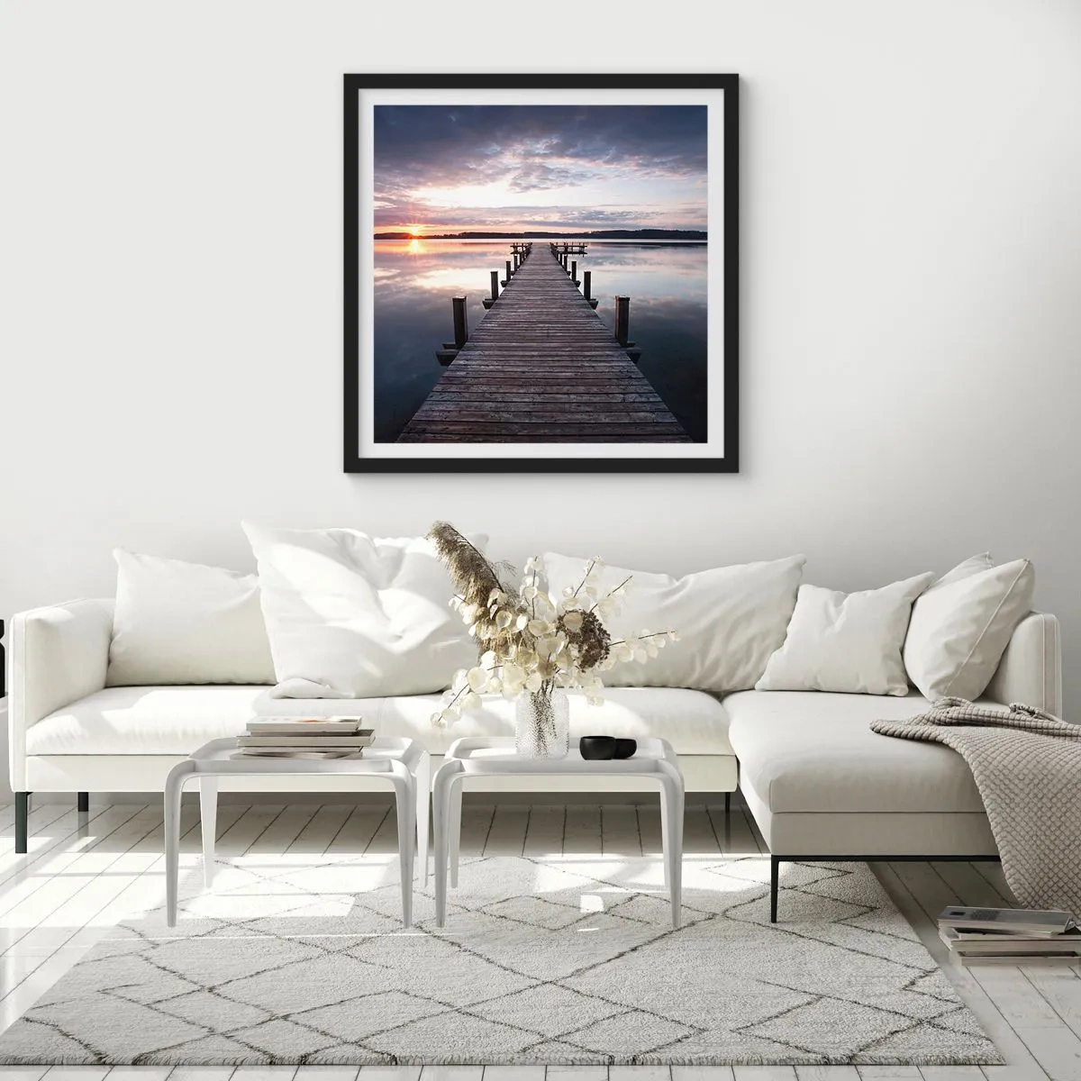 Plakat i sort ramme - Den tavse grænse mellem dag og nat - 40x40 cm