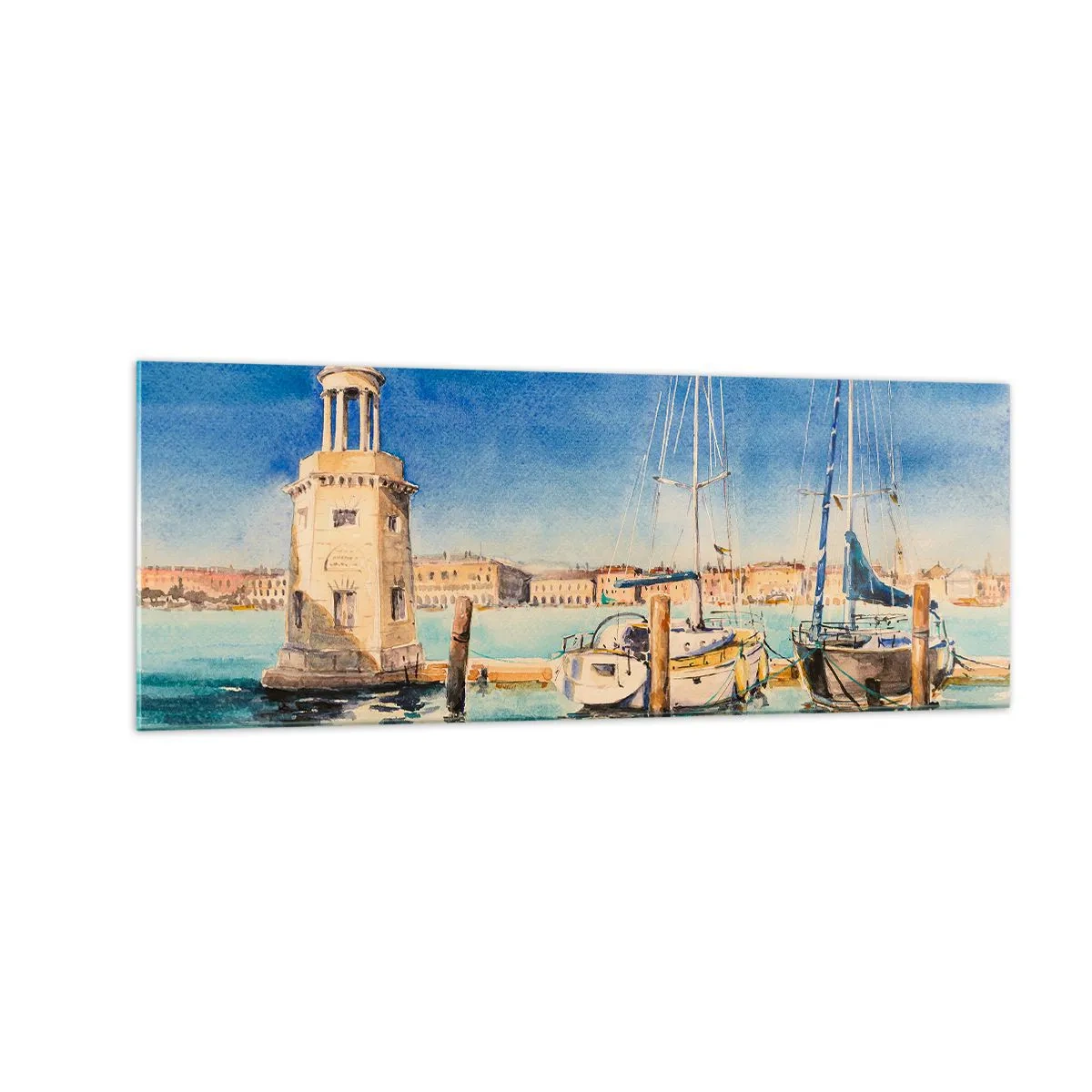Billede på glas - Solrig lagune - 140x50 cm