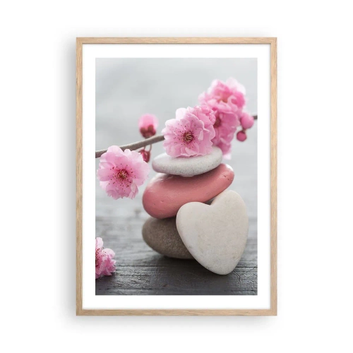 Plakat i ramme af lyst egetræ - Kirsebærblomstens lyksalighed - 50x70 cm