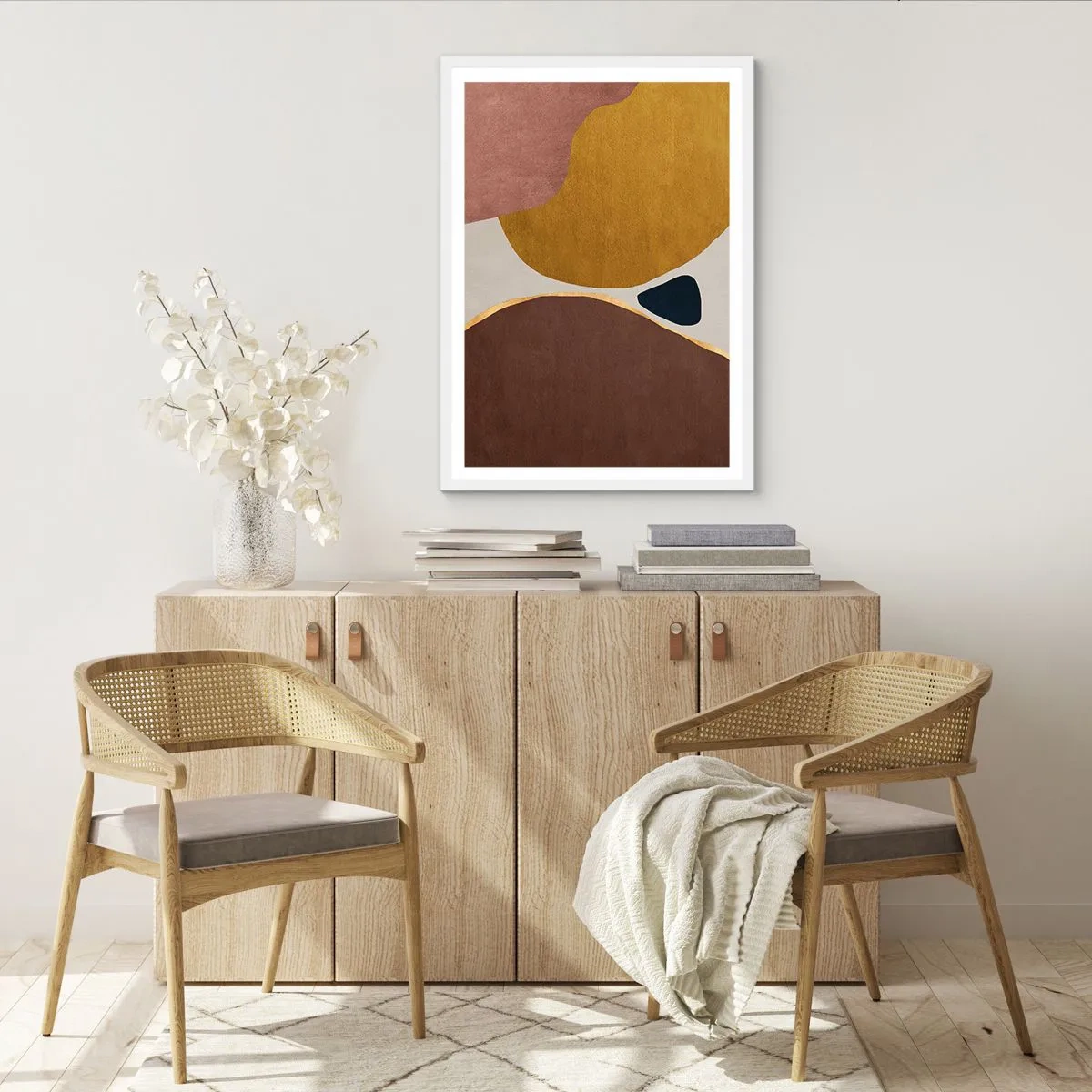 Plakat i hvid ramme - Abstraktion - et sted i rummet - 40x50 cm