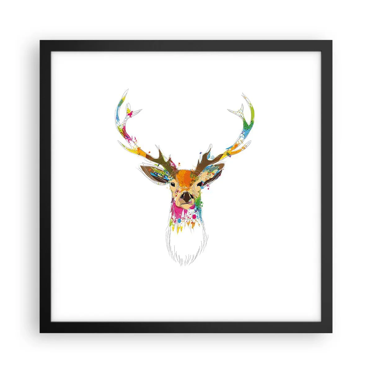 Plakat i sort ramme - Blid kronhjort badet i farver - 40x40 cm