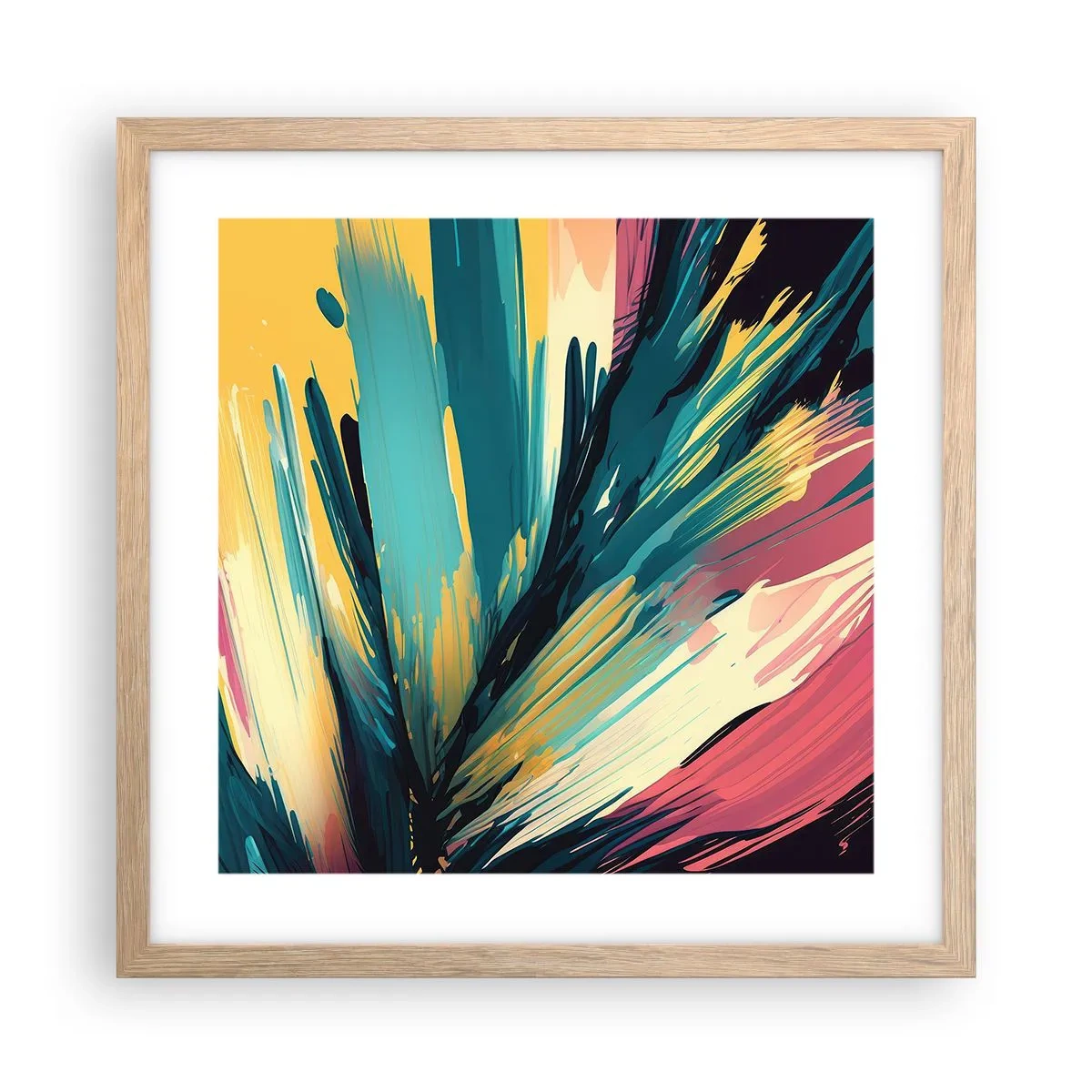 Plakat i ramme af lyst egetræ - Komposition - en eksplosion af glæde - 40x40 cm
